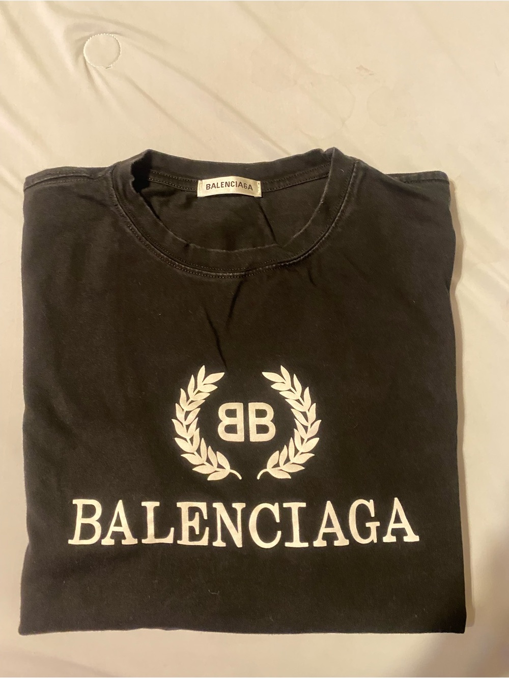 Balenciaga Black Crewneck Logo Tee with White Crest